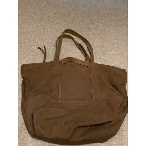 Baggu Large Canvas Tote Bag Dark‎ Brown Travel Weekender Carryall - Picture 3 of 10